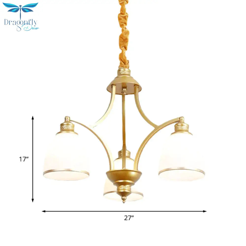 Bowl Ivory Glass Chandelier Lamp Colonial 3/5/8 Bulbs Living Room Down Lighting Pendant In Gold