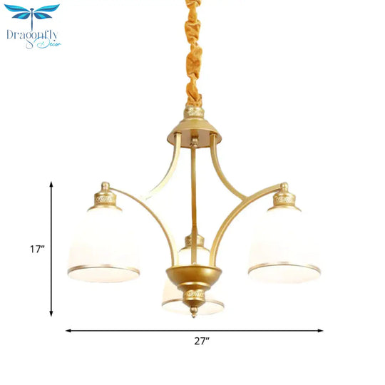 Bowl Ivory Glass Chandelier Lamp Colonial 3/5/8 Bulbs Living Room Down Lighting Pendant In Gold