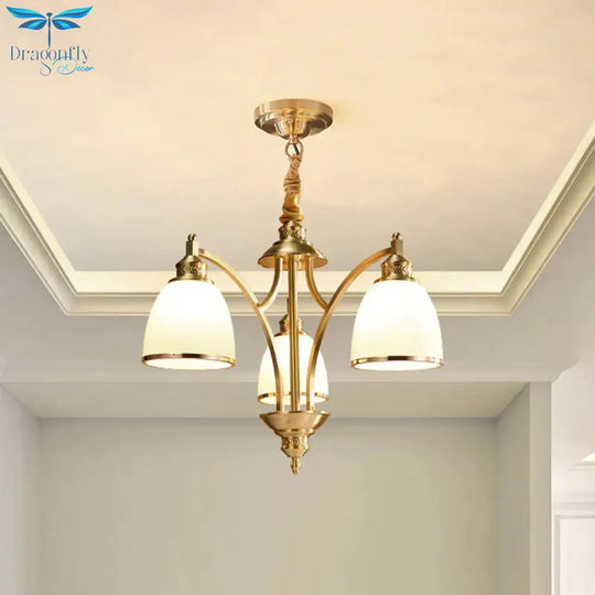 Bowl Ivory Glass Chandelier Lamp Colonial 3/5/8 Bulbs Living Room Down Lighting Pendant In Gold