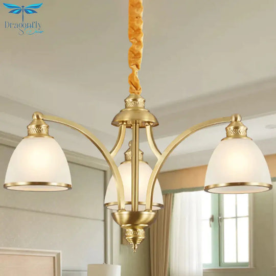 Bowl Ivory Glass Chandelier Lamp Colonial 3/5/8 Bulbs Living Room Down Lighting Pendant In Gold