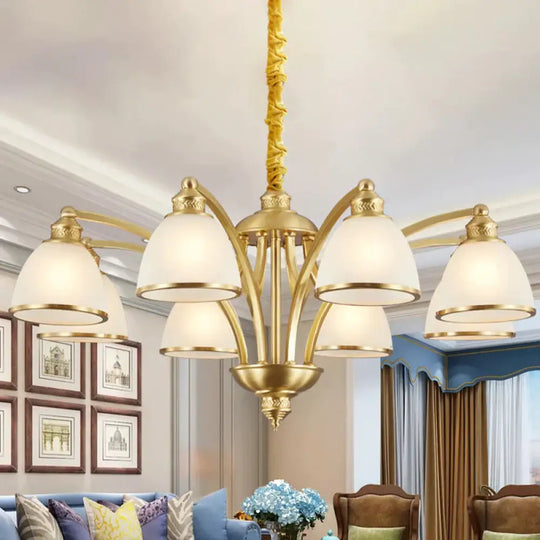 Bowl Ivory Glass Chandelier Lamp Colonial 3/5/8 Bulbs Living Room Down Lighting Pendant In Gold 8 /