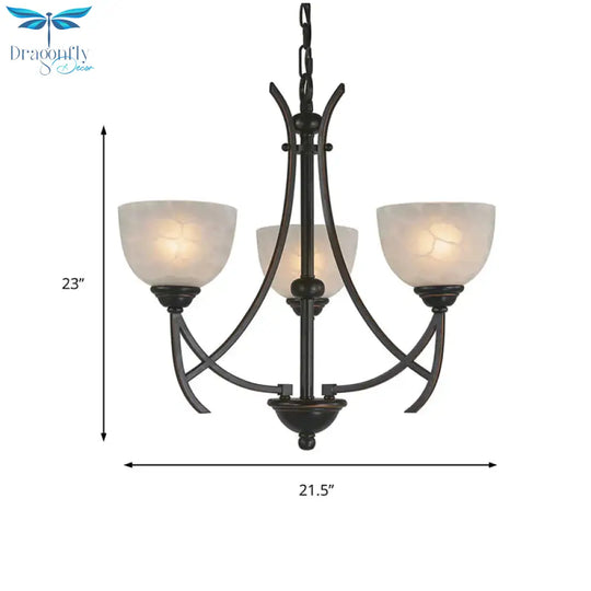 Bowl Living Room Pendant Chandelier Traditional White Cloud - Like Frosted Glass 3 Lights Bronze