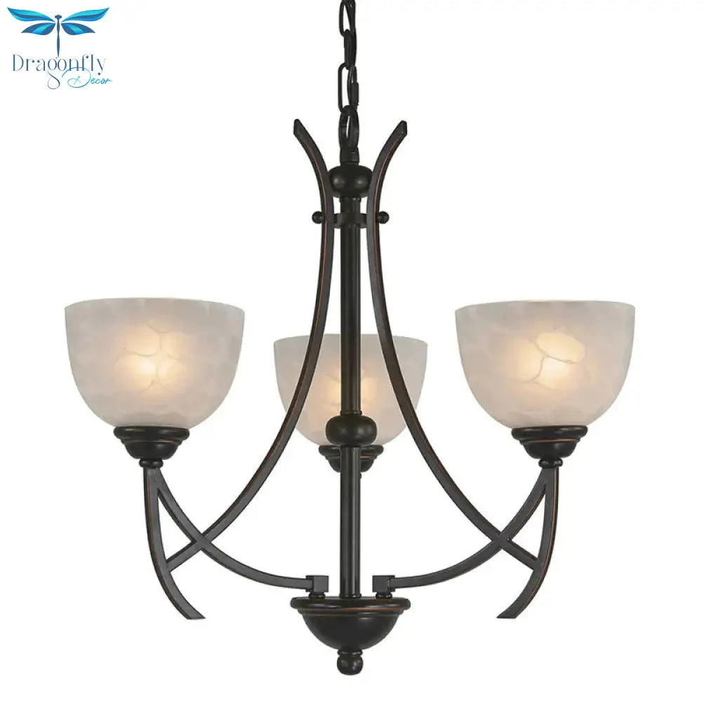 Bowl Living Room Pendant Chandelier Traditional White Cloud - Like Frosted Glass 3 Lights Bronze
