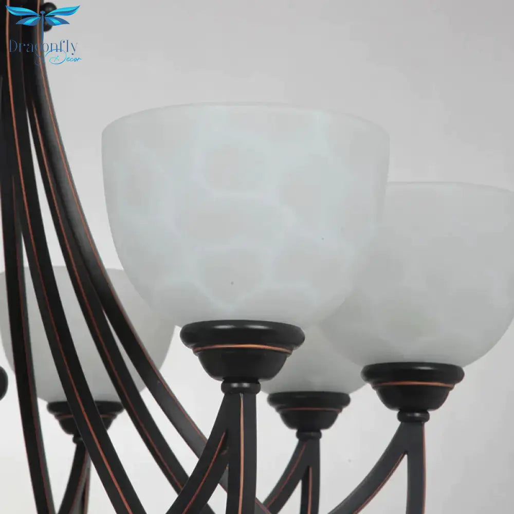 Bowl Living Room Pendant Chandelier Traditional White Cloud - Like Frosted Glass 3 Lights Bronze