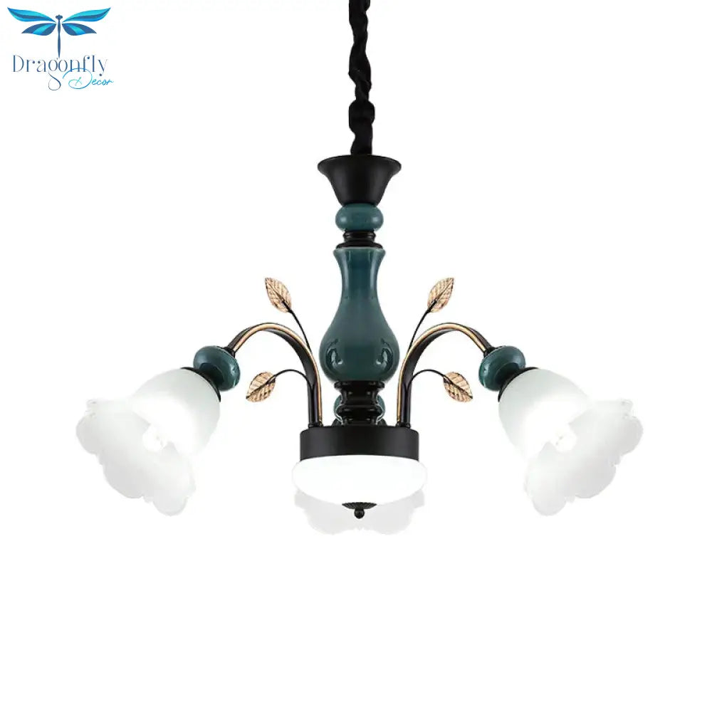 Bowl Metal Down Pendant Chandelier Countryside 3 - Light Dining Room Hanging Lamp With Bloom
