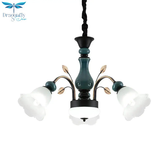 Bowl Metal Down Pendant Chandelier Countryside 3 - Light Dining Room Hanging Lamp With Bloom