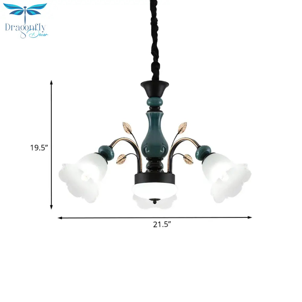 Bowl Metal Down Pendant Chandelier Countryside 3 - Light Dining Room Hanging Lamp With Bloom