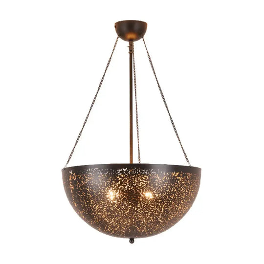 Bowl Restaurant Chandelier Vintage Metal 3 - Light Black Hanging Ceiling Lamp With Hollow - Out