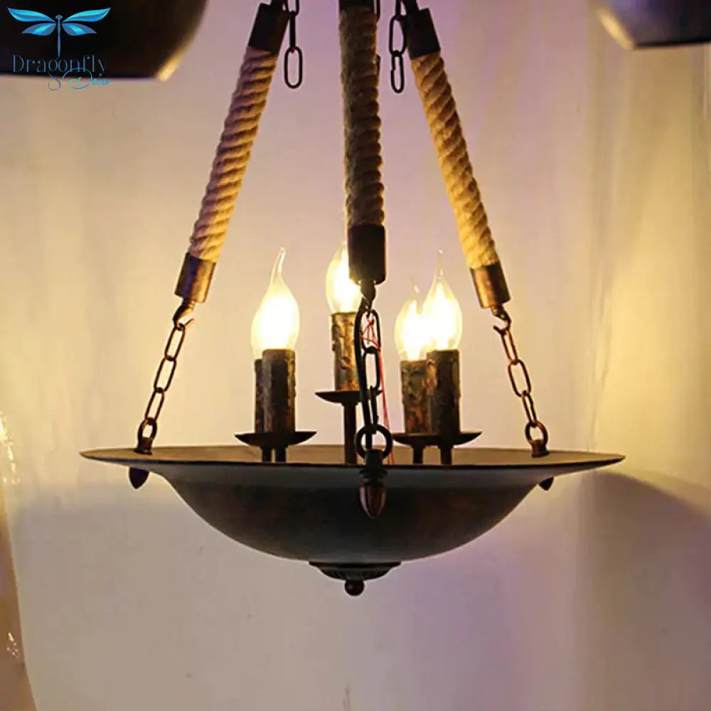 Bowl Shape Ceiling Fixture Industrial Style Metal 5 Lights Hanging Lamp In Rust For Indoor Lighting