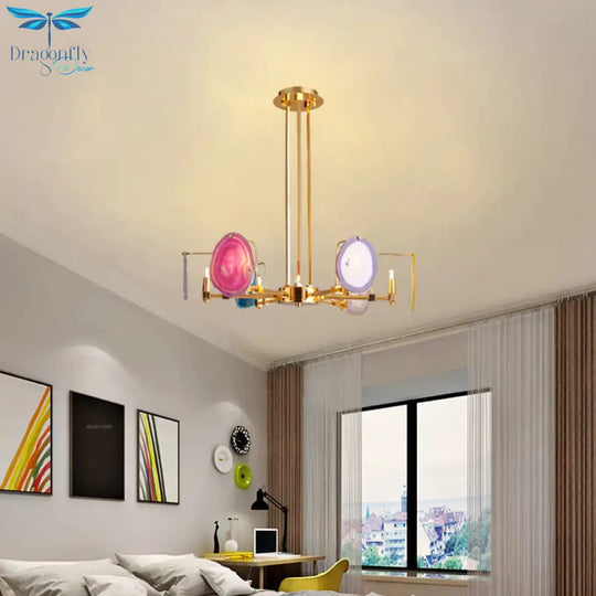 Branch Metal Ceiling Lighting Fixture Modern 6/8/10 - Head Gold Up Chandelier Pendant With Agates