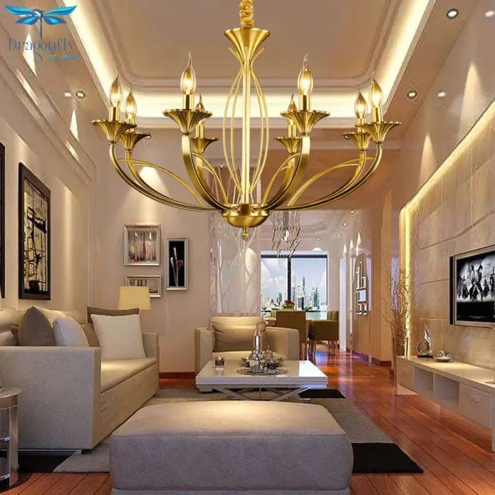 Branch Metal Hanging Chandelier Retro 8 Heads Brass Ceiling Pendant Light For Living Room