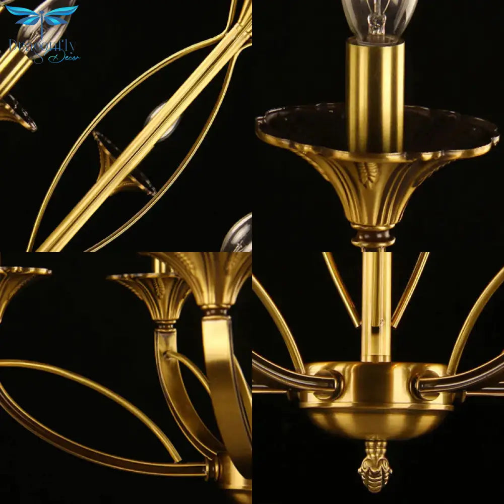 Branch Metal Hanging Chandelier Retro 8 Heads Brass Ceiling Pendant Light For Living Room