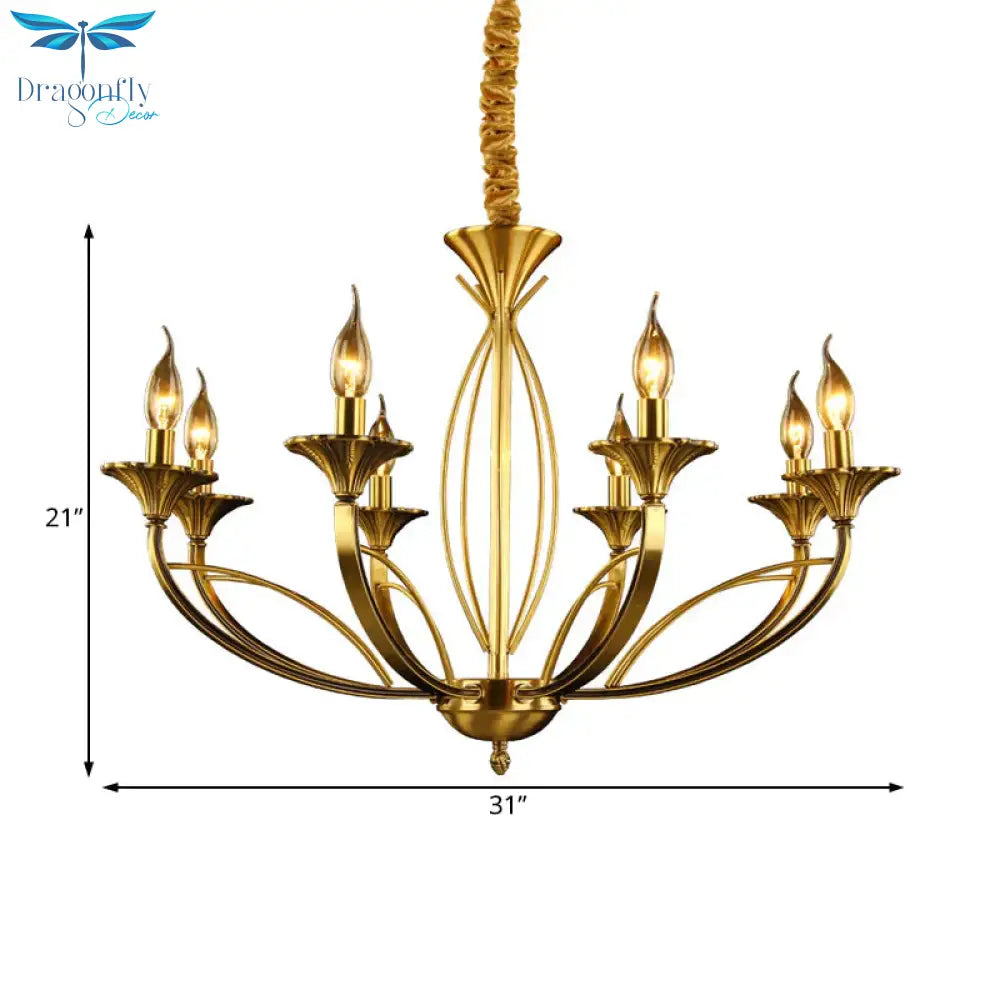 Branch Metal Hanging Chandelier Retro 8 Heads Brass Ceiling Pendant Light For Living Room