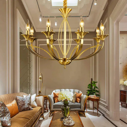 Branch Metal Hanging Chandelier Retro 8 Heads Brass Ceiling Pendant Light For Living Room
