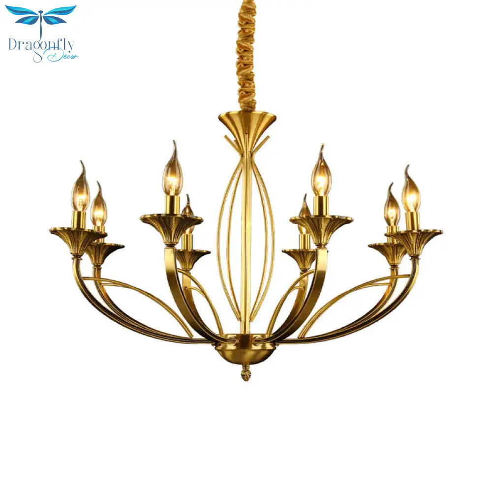 Branch Metal Hanging Chandelier Retro 8 Heads Brass Ceiling Pendant Light For Living Room