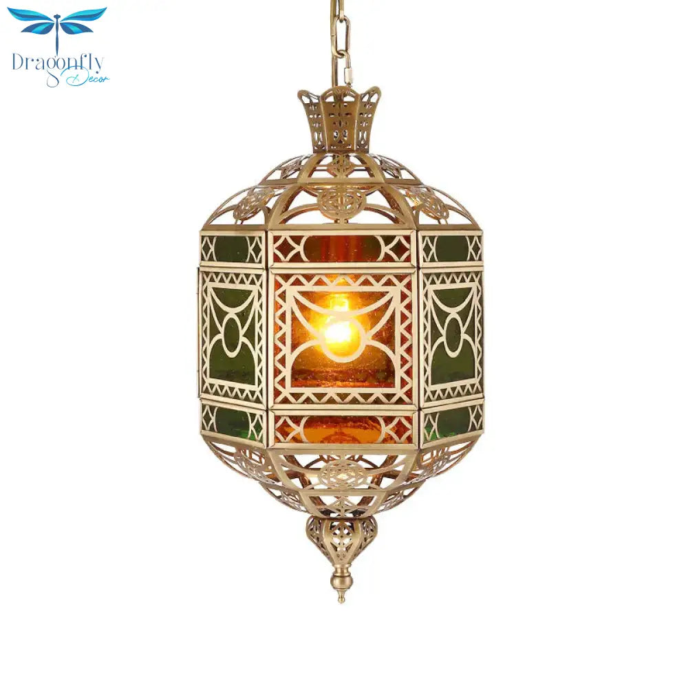 Brass 2 Heads Chandelier Arab Style Metallic Lantern Pendant Lighting Fixture For Restaurant