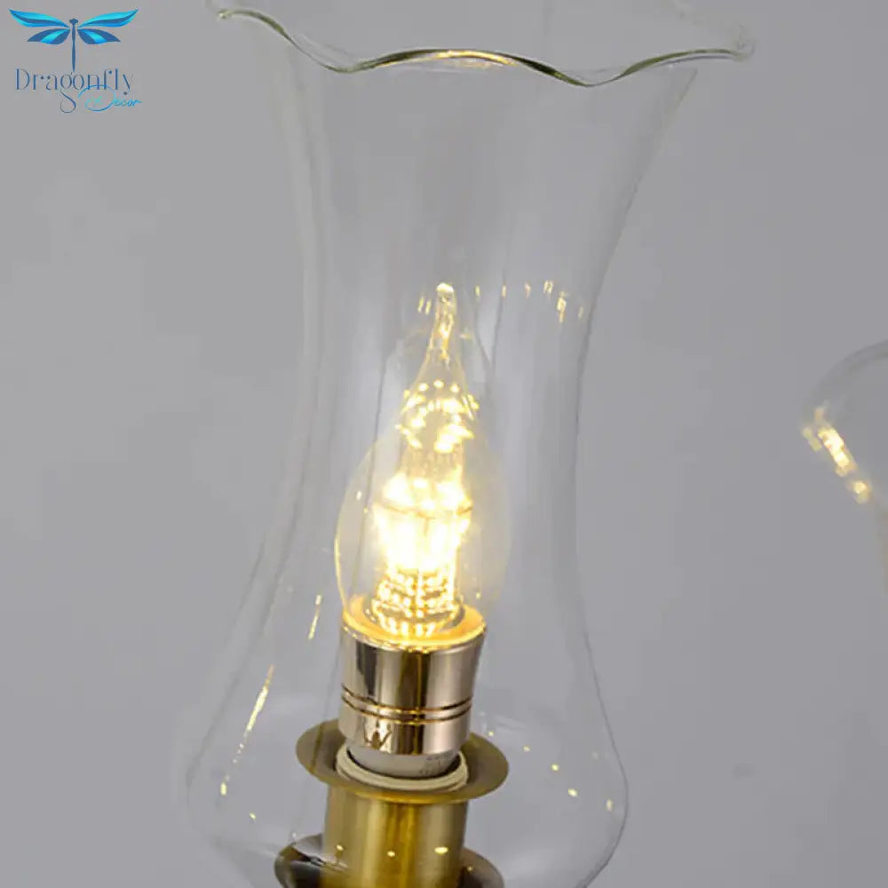 Brass 3/5 Lights Chandelier Light Fixture Traditional Clear Glass Flower Pendant Lamp