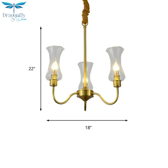 Brass 3/5 Lights Chandelier Light Fixture Traditional Clear Glass Flower Pendant Lamp