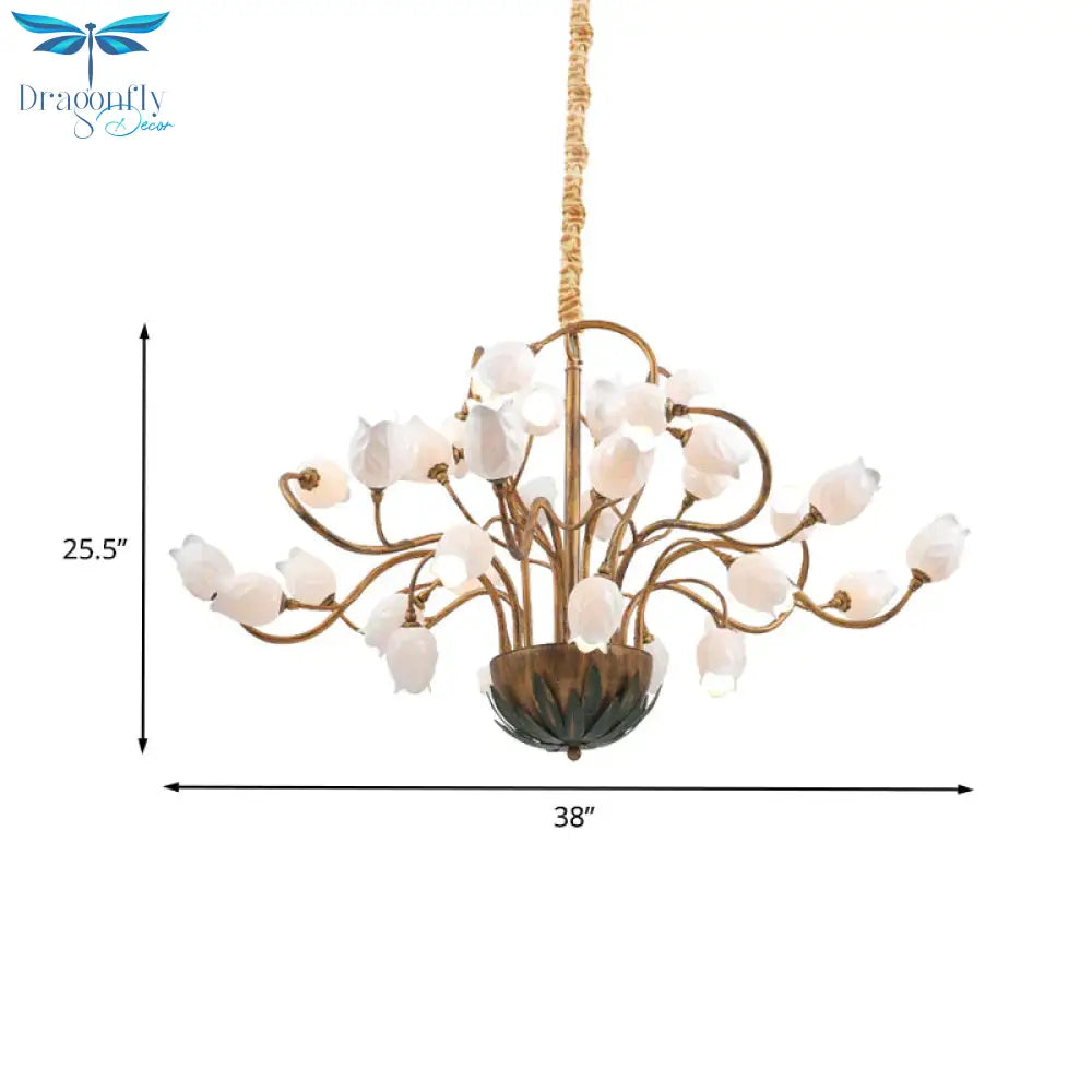 Brass 36 Bulbs Chandelier Light Romantic Pastoral Metal Floral Led Pendant Lighting Fixture For