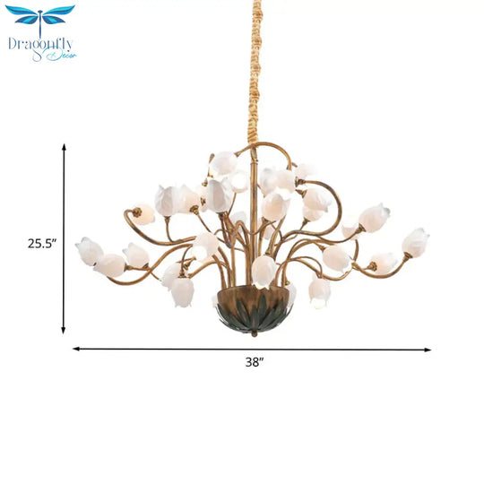 Brass 36 Bulbs Chandelier Light Romantic Pastoral Metal Floral Led Pendant Lighting Fixture For