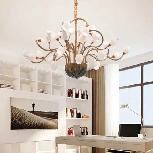 Brass 36 Bulbs Chandelier Light Romantic Pastoral Metal Floral Led Pendant Lighting Fixture For