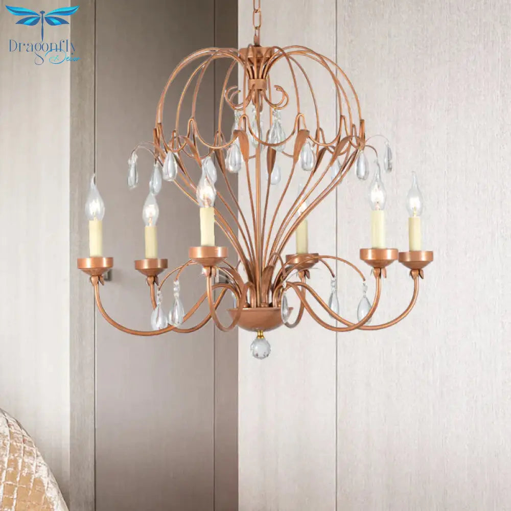 Brass 5/6 Lights Chandelier Light Fixture Traditional Metal And Crystal Candle Pendant Lamp For
