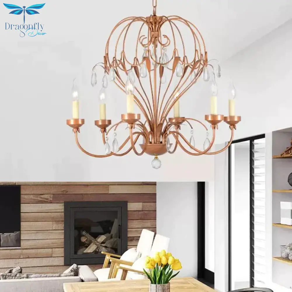Brass 5/6 Lights Chandelier Light Fixture Traditional Metal And Crystal Candle Pendant Lamp For