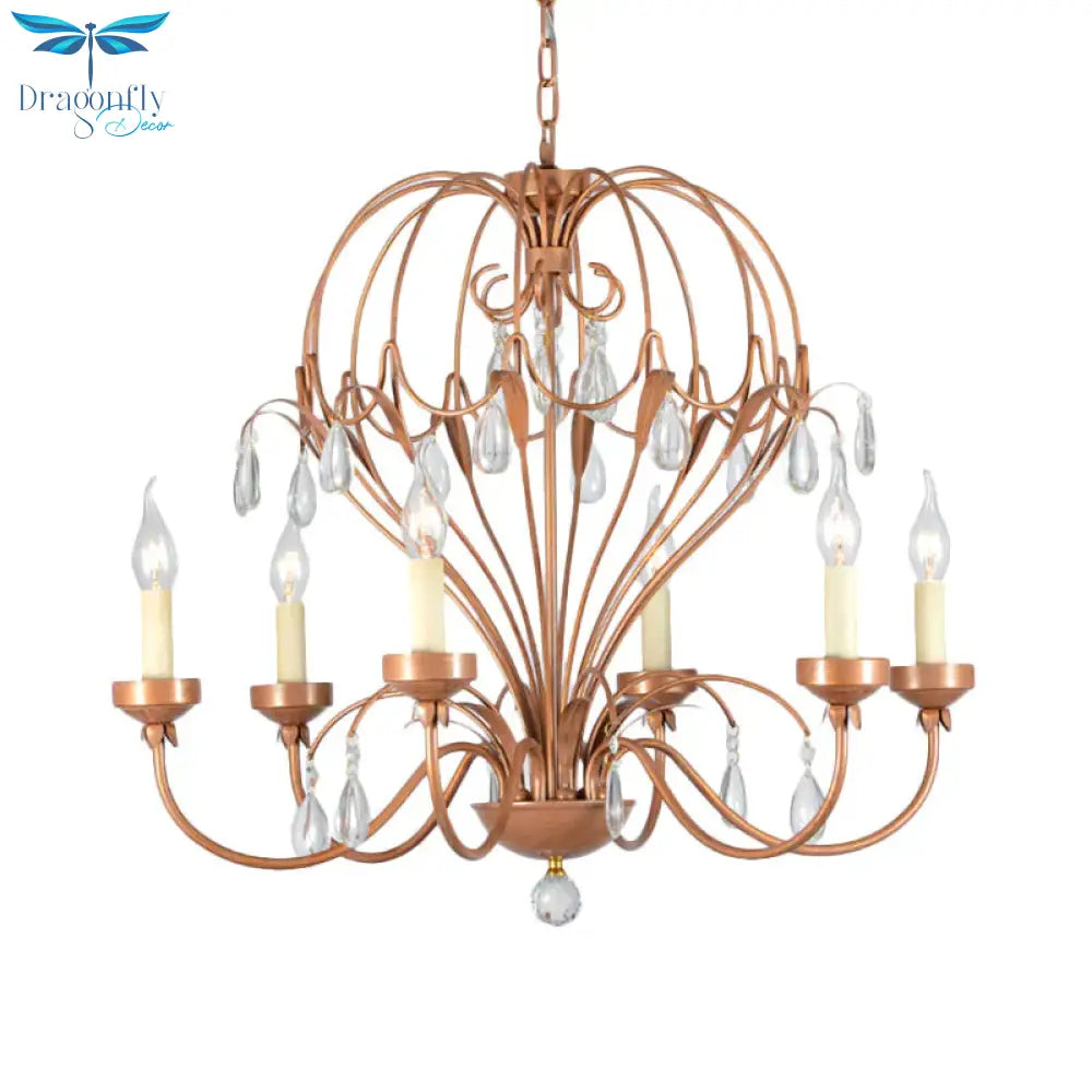 Brass 5/6 Lights Chandelier Light Fixture Traditional Metal And Crystal Candle Pendant Lamp For
