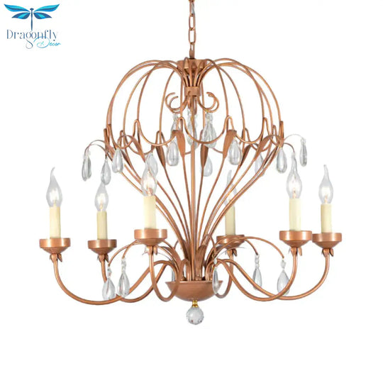 Brass 5/6 Lights Chandelier Light Fixture Traditional Metal And Crystal Candle Pendant Lamp For