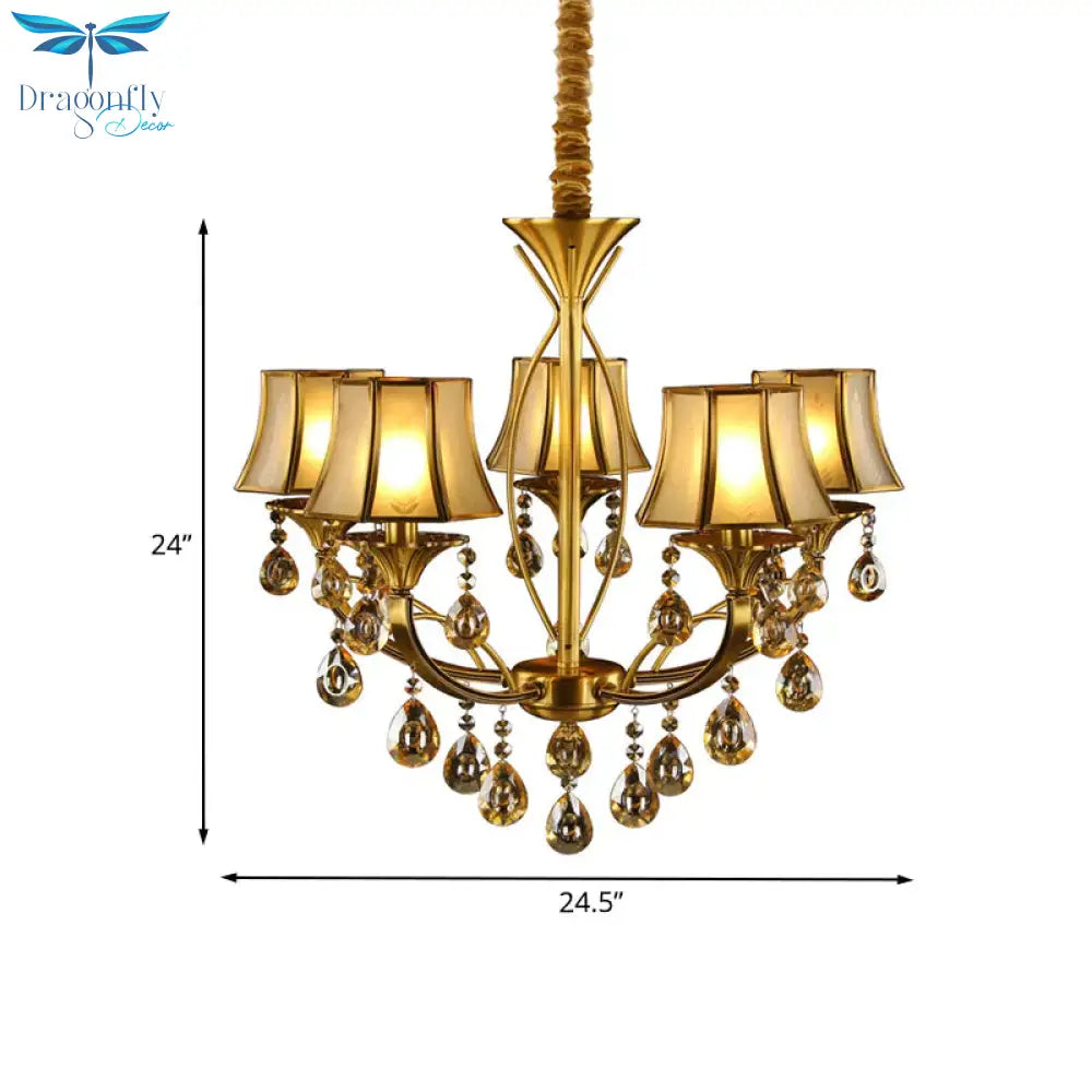 Brass 5 Lights Hanging Pendant Light European Crystal Orbs Empire Shade Ceiling Chandelier