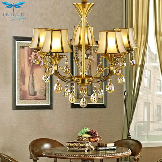 Brass 5 Lights Hanging Pendant Light European Crystal Orbs Empire Shade Ceiling Chandelier