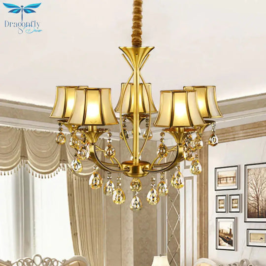 Brass 5 Lights Hanging Pendant Light European Crystal Orbs Empire Shade Ceiling Chandelier