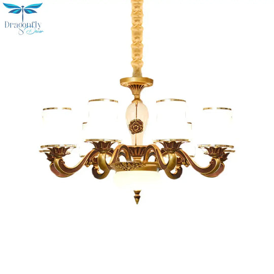 Brass 6/8 - Head Pendant Lamp Retro Style Milky Glass Jar - Like Hanging Ceiling Light For Living