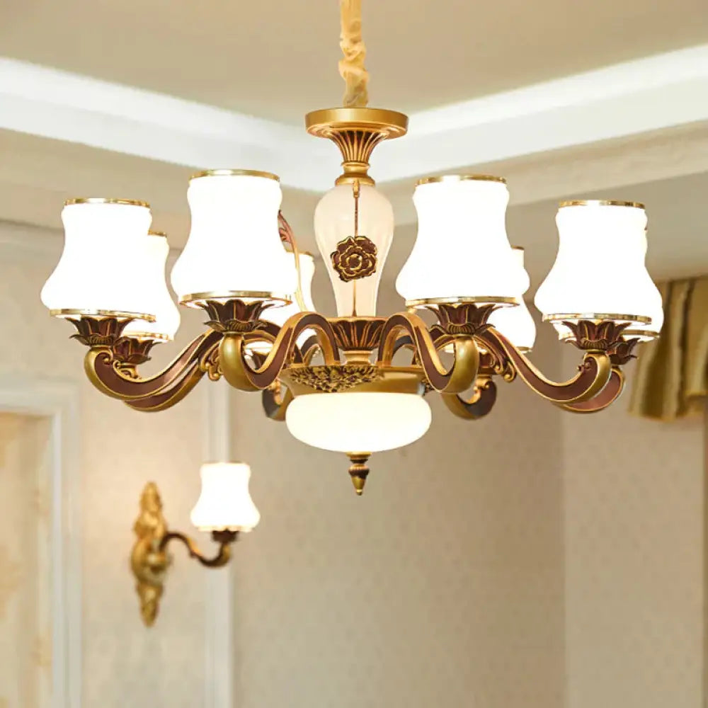 Brass 6/8 - Head Pendant Lamp Retro Style Milky Glass Jar - Like Hanging Ceiling Light For Living