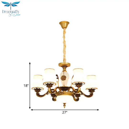 Brass 6/8 - Head Pendant Lamp Retro Style Milky Glass Jar - Like Hanging Ceiling Light For Living