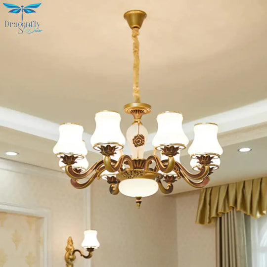 Brass 6/8 - Head Pendant Lamp Retro Style Milky Glass Jar - Like Hanging Ceiling Light For Living