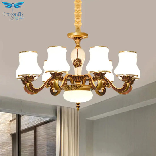 Brass 6/8 - Head Pendant Lamp Retro Style Milky Glass Jar - Like Hanging Ceiling Light For Living