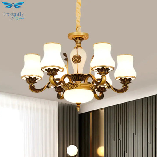 Brass 6/8 - Head Pendant Lamp Retro Style Milky Glass Jar - Like Hanging Ceiling Light For Living