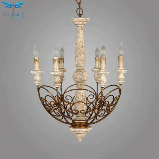 Brass 6 Lights Chandelier Lighting Rustic Wooden Candelabra Pendant Lamp For Living Room