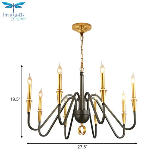 Brass Candle Ceiling Pendant Light Traditional Metal 6/8 Lights Living Room Chandelier Fixture