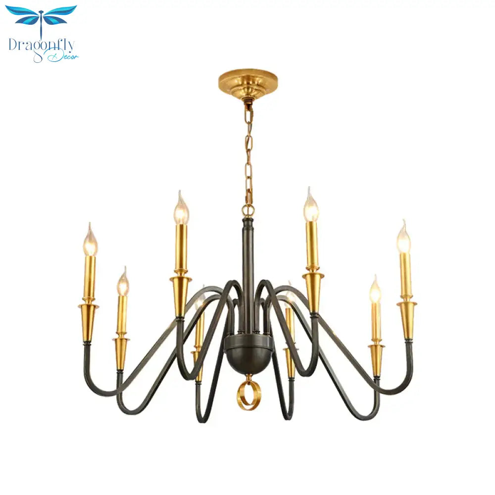 Brass Candle Ceiling Pendant Light Traditional Metal 6/8 Lights Living Room Chandelier Fixture