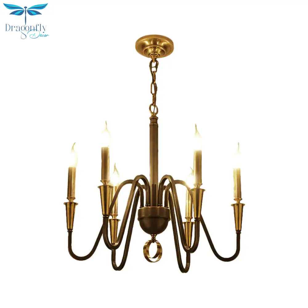 Brass Candle Ceiling Pendant Light Traditional Metal 6/8 Lights Living Room Chandelier Fixture