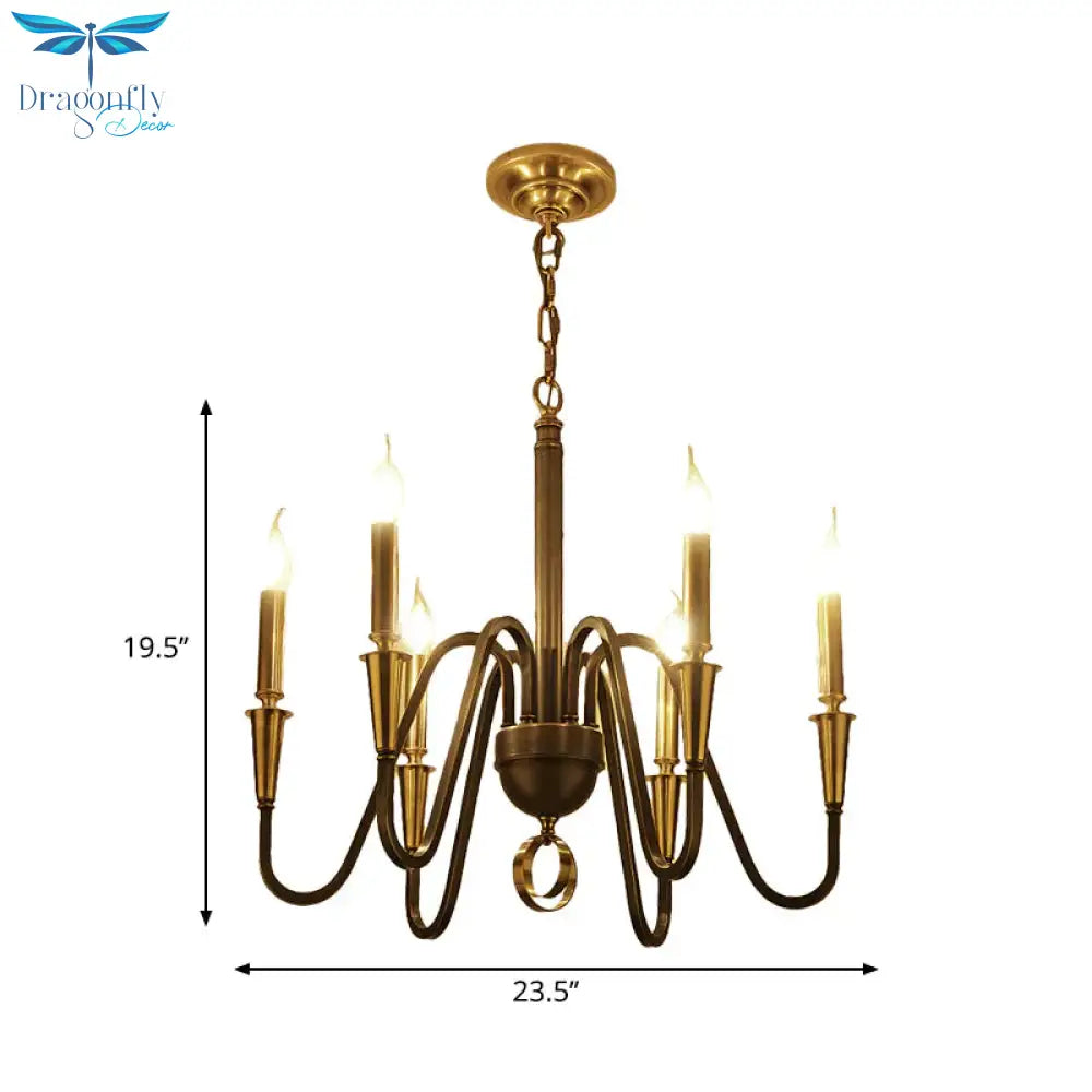 Brass Candle Ceiling Pendant Light Traditional Metal 6/8 Lights Living Room Chandelier Fixture