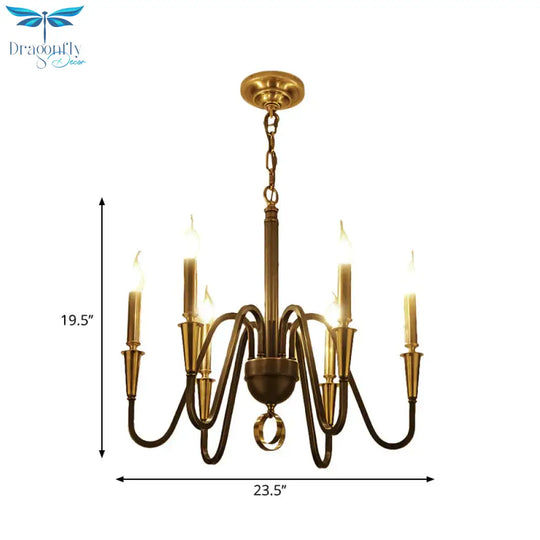 Brass Candle Ceiling Pendant Light Traditional Metal 6/8 Lights Living Room Chandelier Fixture