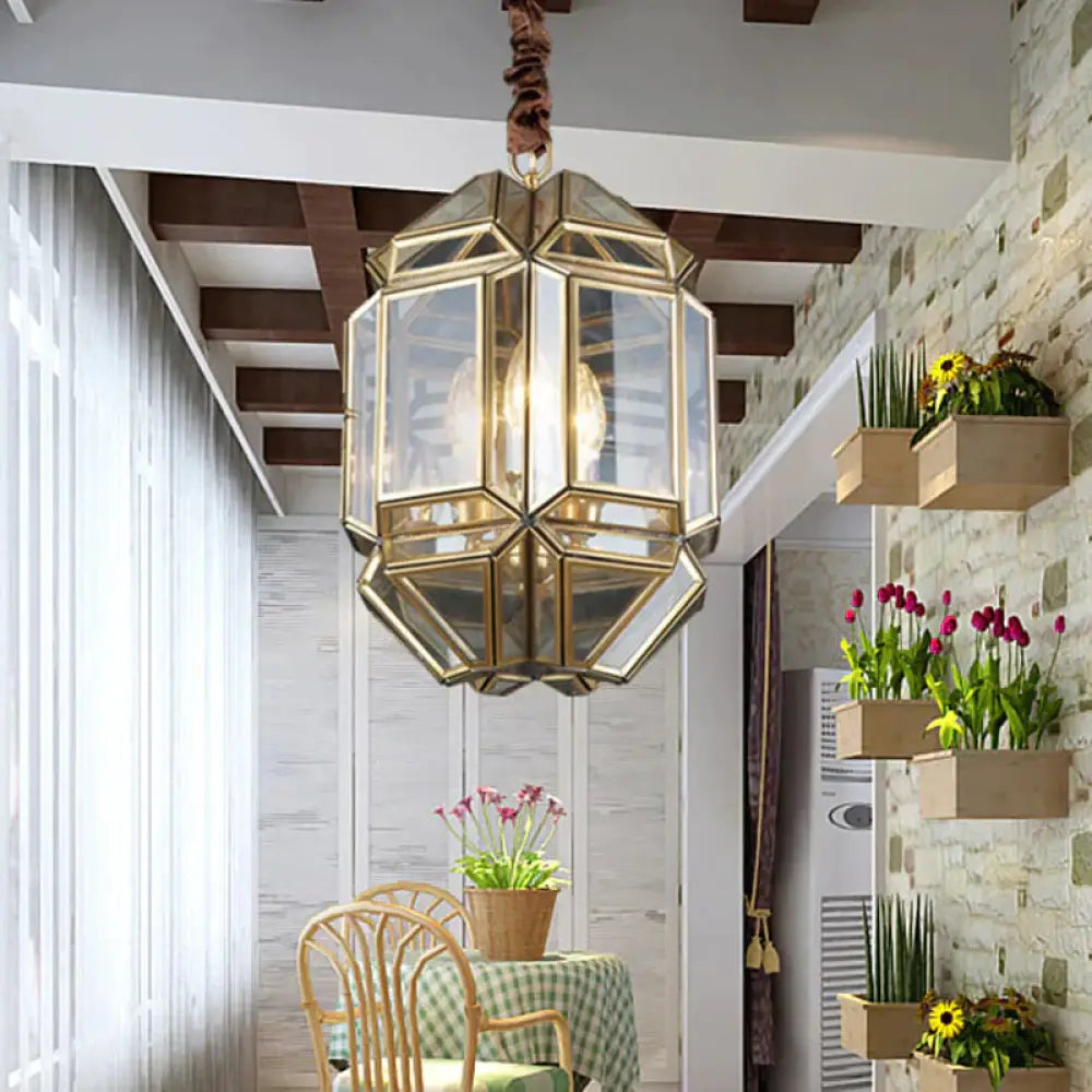 Brass Candle Chandelier Lamp Modernism Metal 3 Heads Hanging Light Fixture With Clear Glass Shade