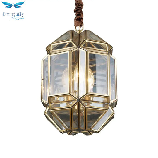 Brass Candle Chandelier Lamp Modernism Metal 3 Heads Hanging Light Fixture With Clear Glass Shade