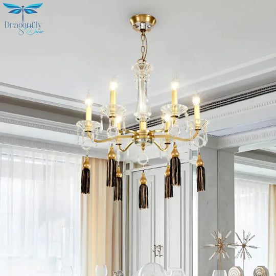 Brass Candlestick Chandelier Lamp Traditional Crystal 6 - Light Dining Table Pendant Light With
