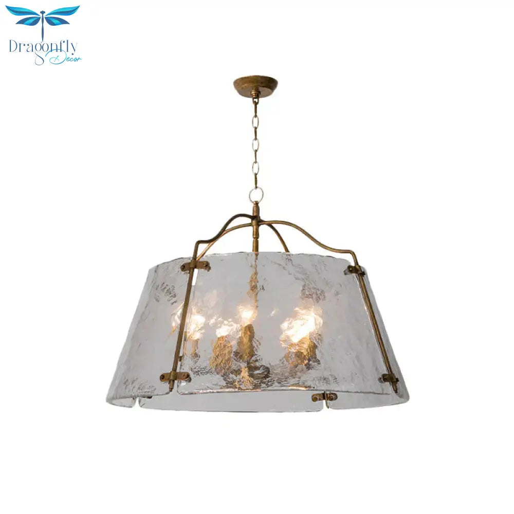 Brass Conic Chandelier Light Fixture Vintage Clear Ripple Glass 3/5 Lights Dining Room Ceiling Lamp
