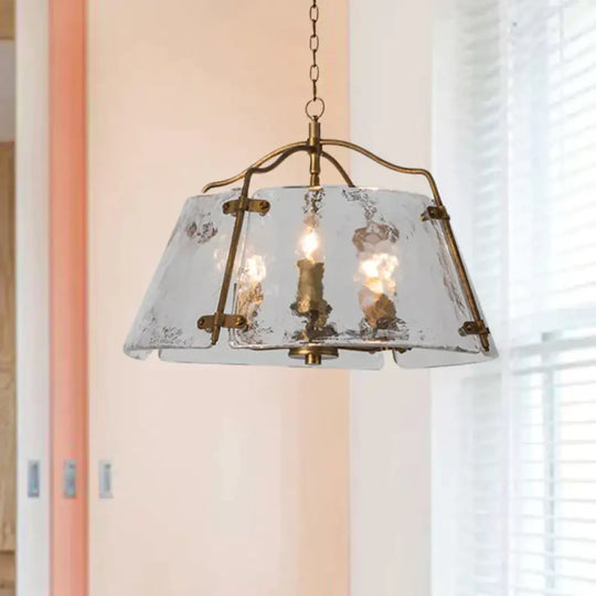 Brass Conic Chandelier Light Fixture Vintage Clear Ripple Glass 3/5 Lights Dining Room Ceiling Lamp