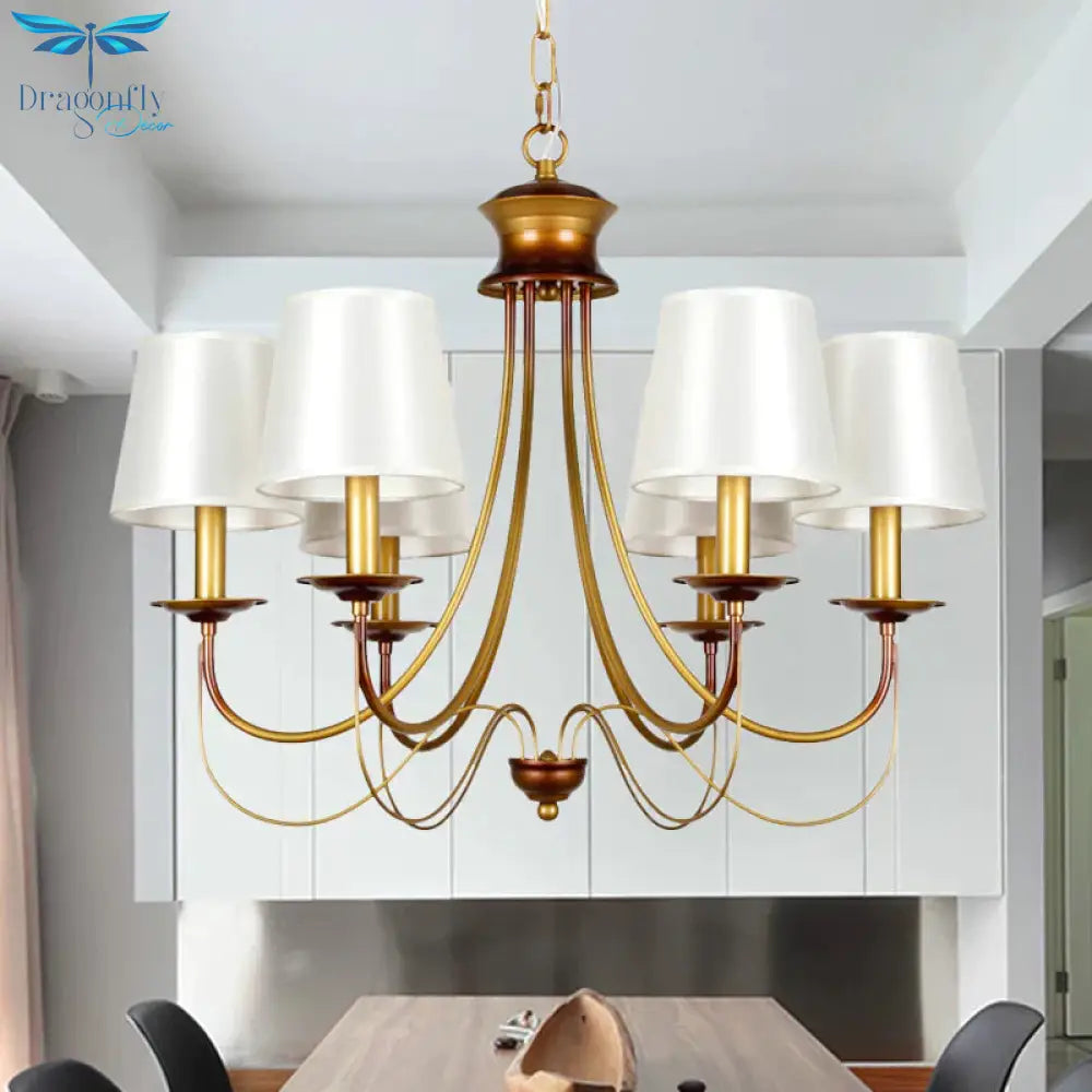 Brass Finish Ceiling Light With White Fabric Lamp Shade3/5/6 Lights